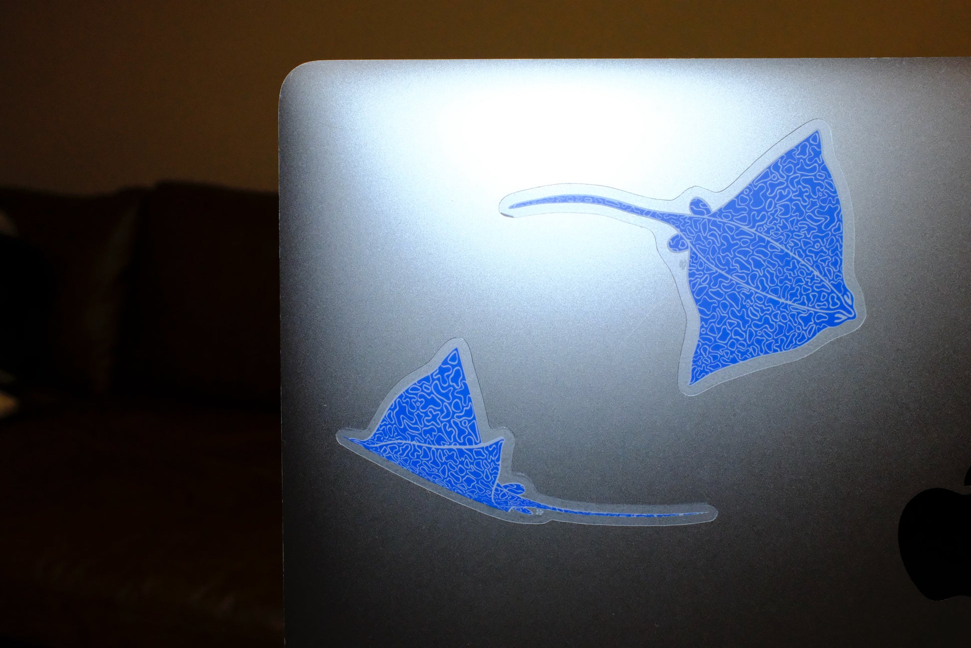 Blue eagle ray art sticker gliding through the water — hand-illustrated, waterproof, and perfect for water-bottle or laptop decoration.