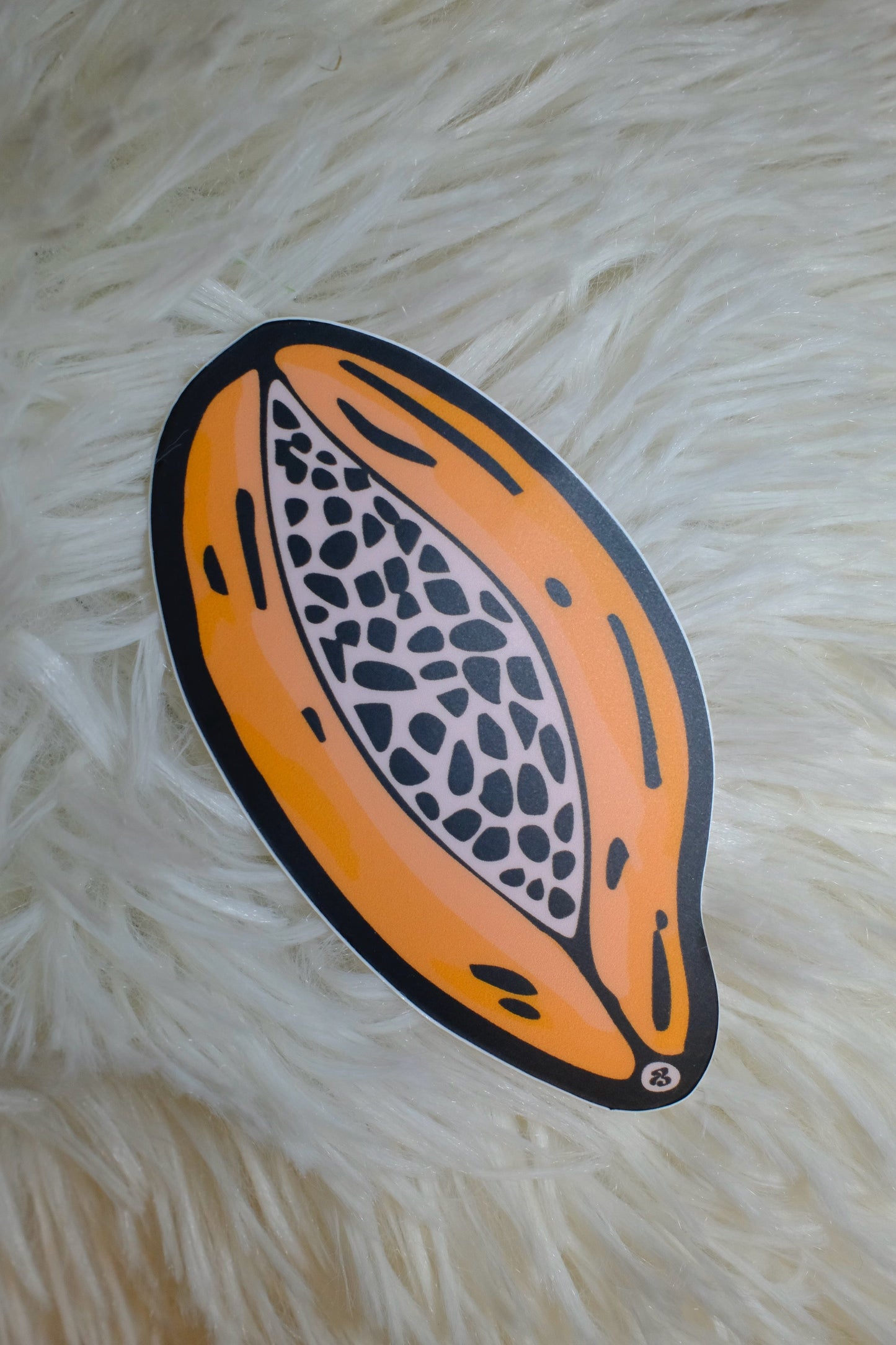 &BEYOND Papaya vinyl sticker flatlay on a bright background.