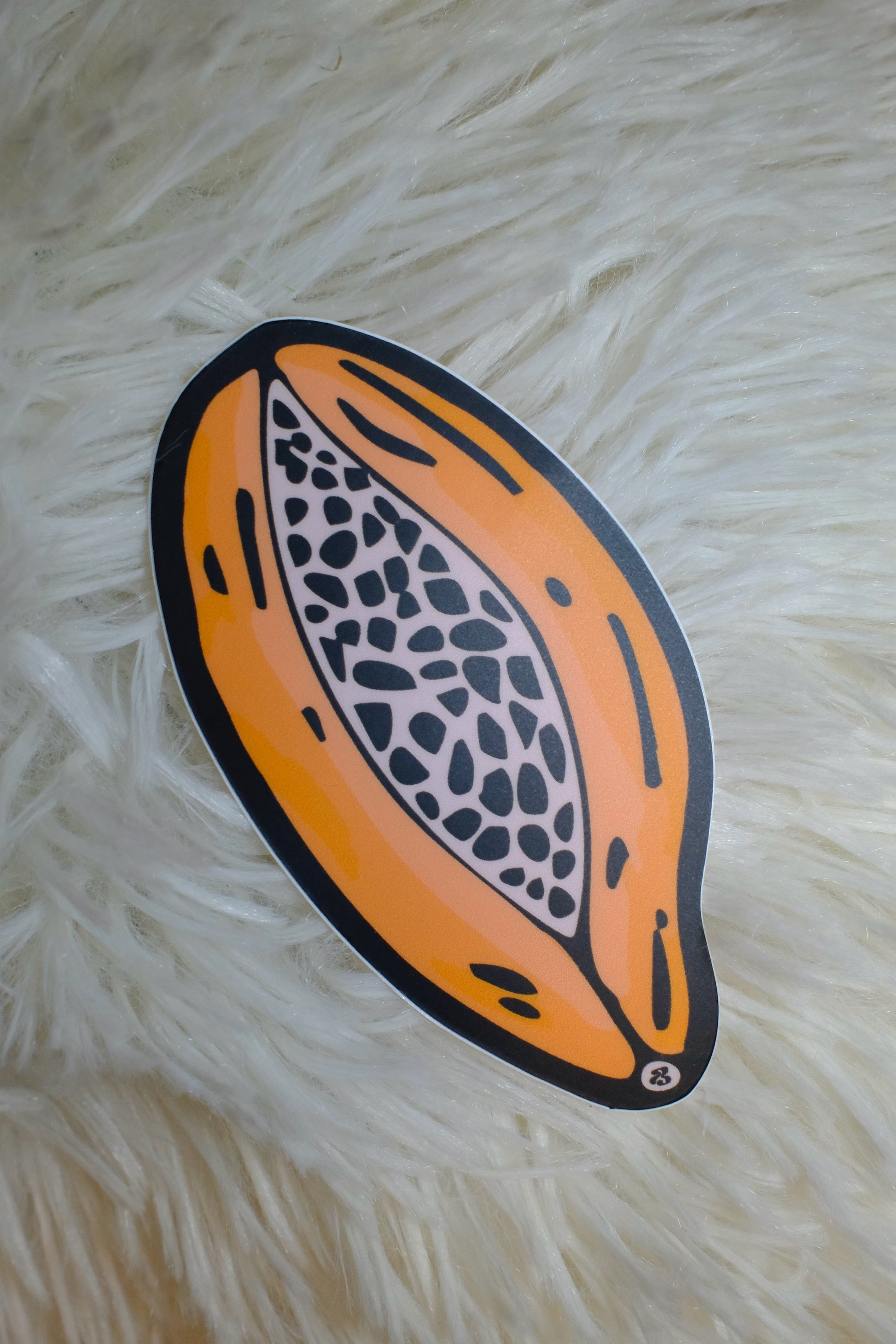 &BEYOND Papaya vinyl sticker flatlay on a bright background.
